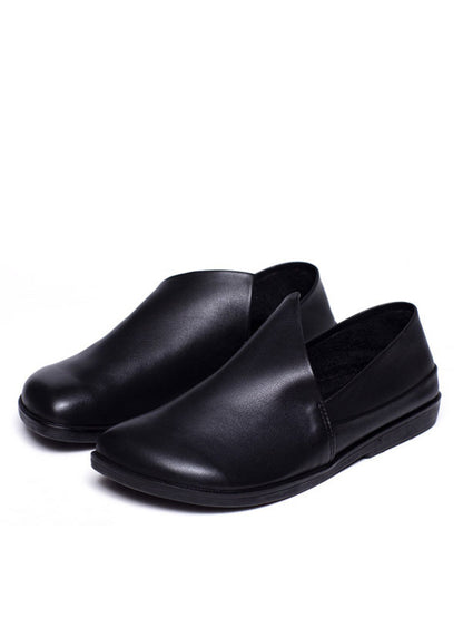 Women Casual Genuine Leather Pure Color Flat Shoes