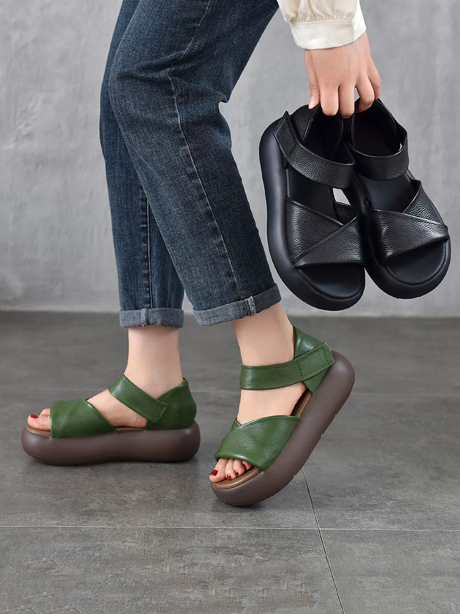 Women Casual Summer Genuine Leather Platform Sandals