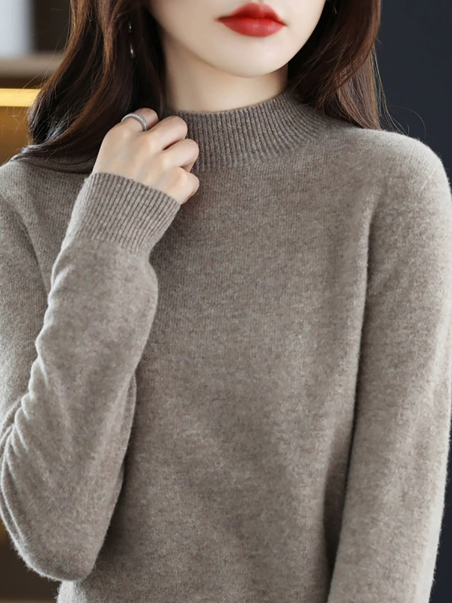 Women Autumn Casual Half-Turtleneck Knitted Wool Sweater