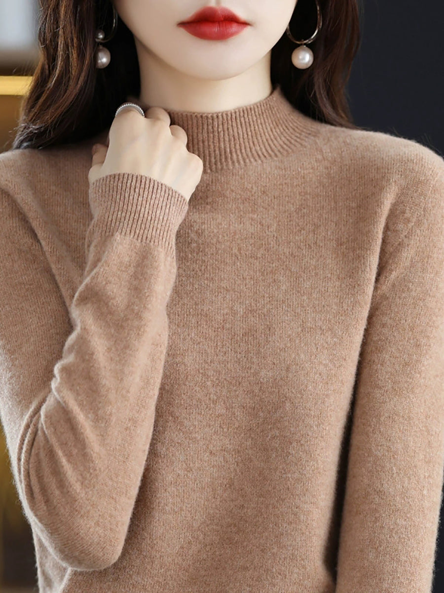 Women Autumn Casual Half-Turtleneck Knitted Wool Sweater