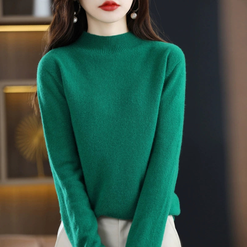 Women Autumn Casual Half-Turtleneck Knitted Wool Sweater