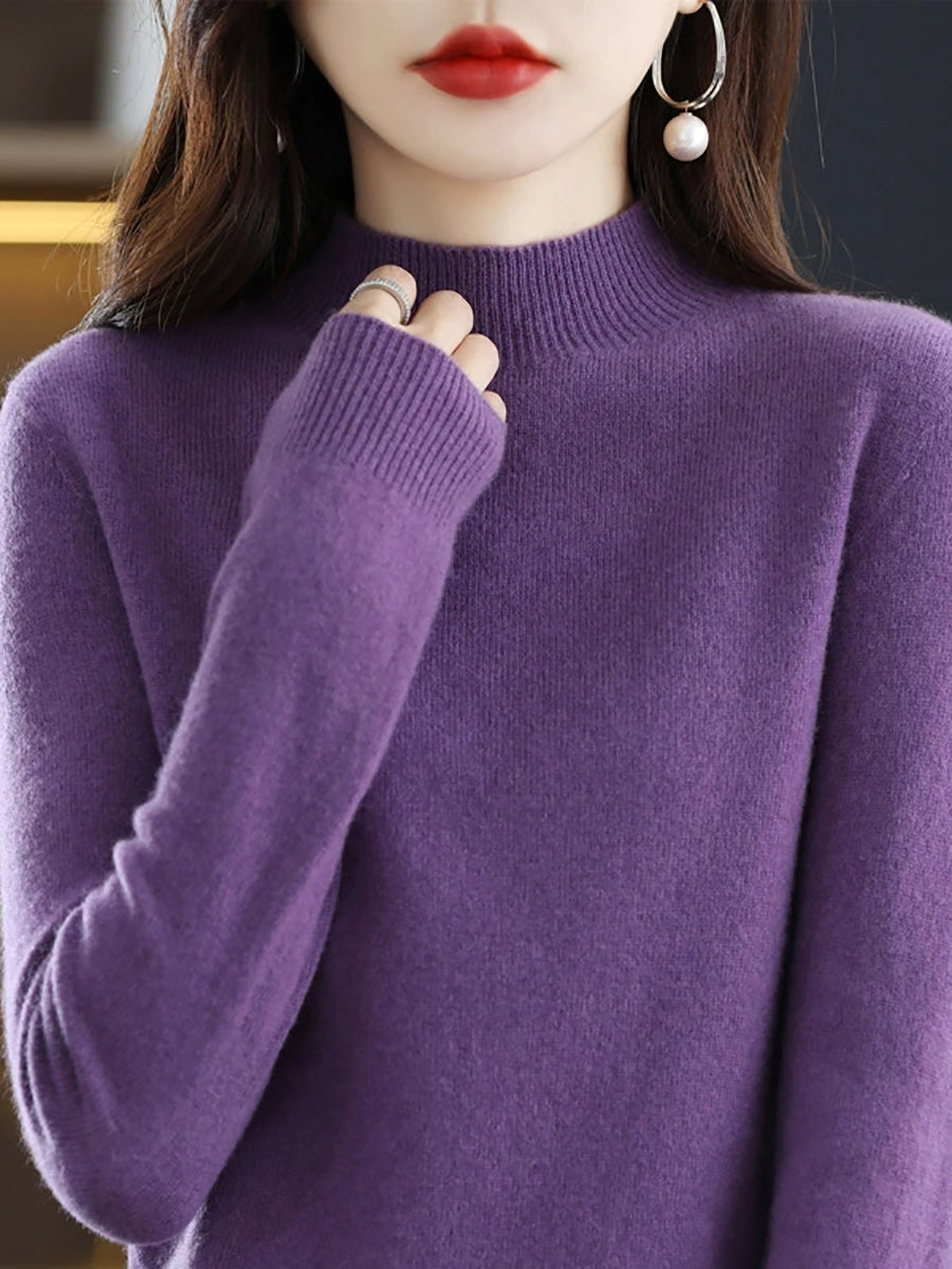 Women Autumn Casual Half-Turtleneck Knitted Wool Sweater