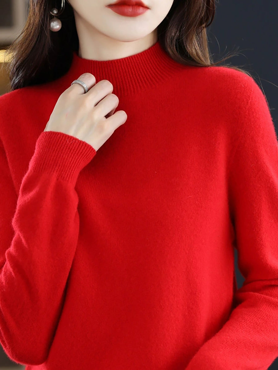 Women Autumn Casual Half-Turtleneck Knitted Wool Sweater