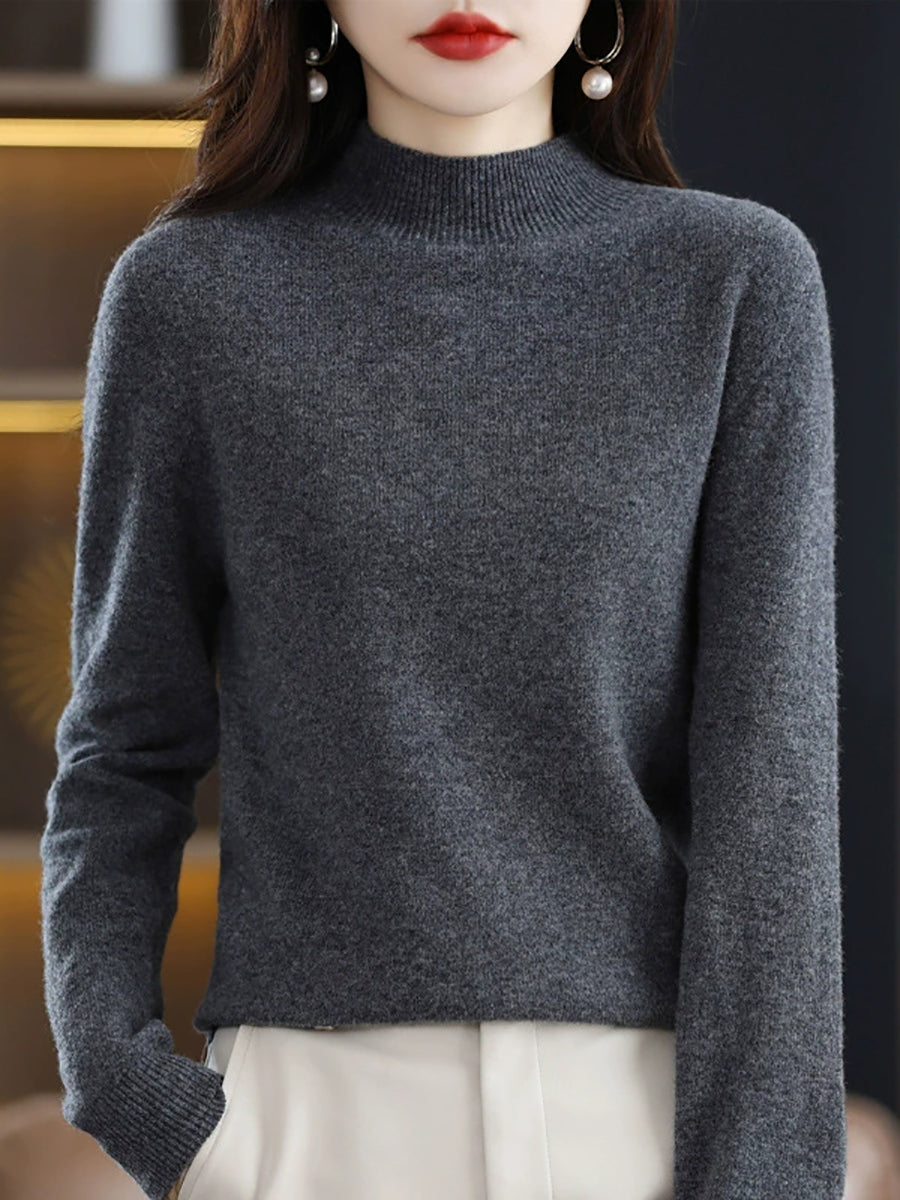 Women Autumn Casual Half-Turtleneck Knitted Wool Sweater