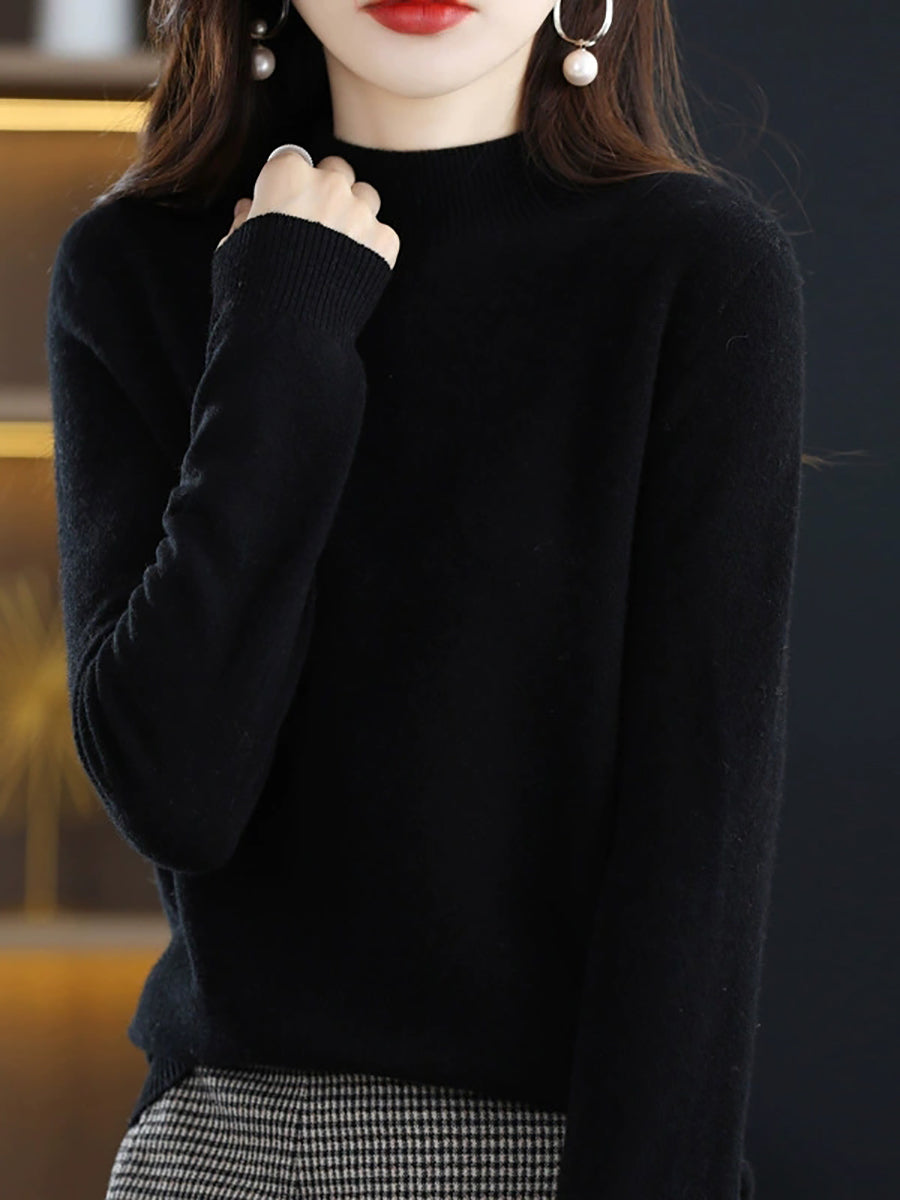 Women Autumn Casual Half-Turtleneck Knitted Wool Sweater