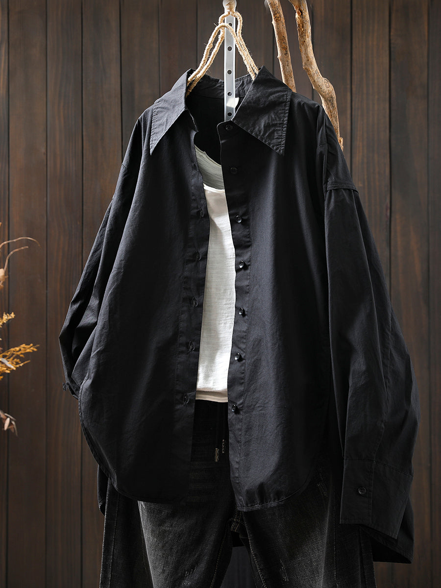 Women Autumn Pure Color Turn-down Collar 100%Cotton Shirt