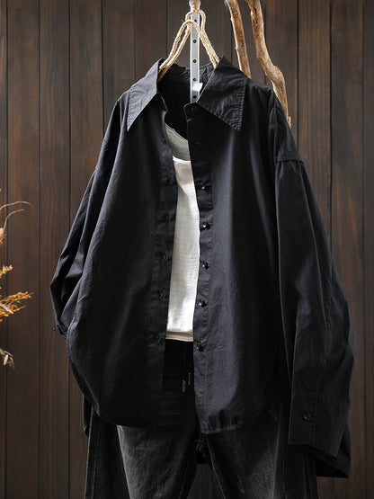 Women Autumn Pure Color Turn-down Collar 100%Cotton Shirt