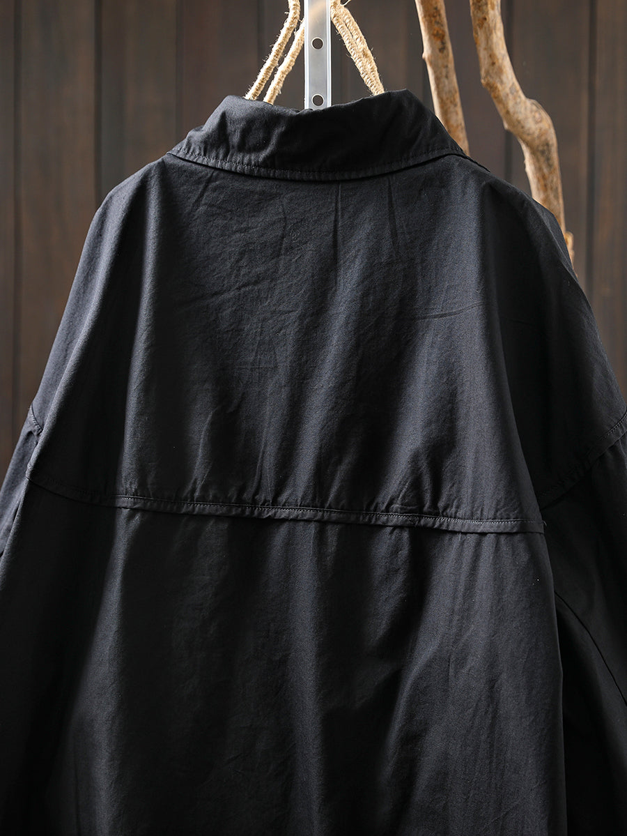 Women Autumn Pure Color Turn-down Collar 100%Cotton Shirt