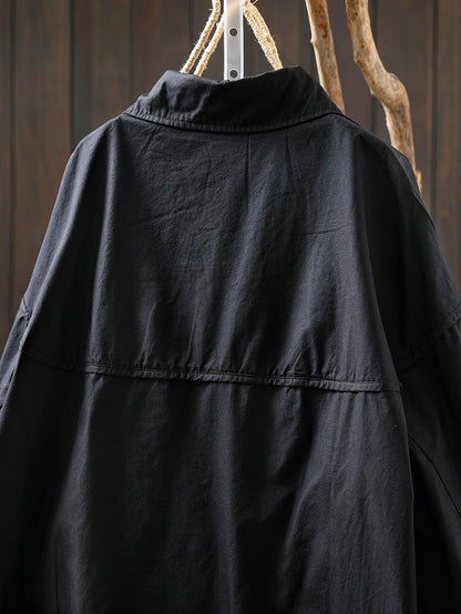 Women Autumn Pure Color Turn-down Collar 100%Cotton Shirt