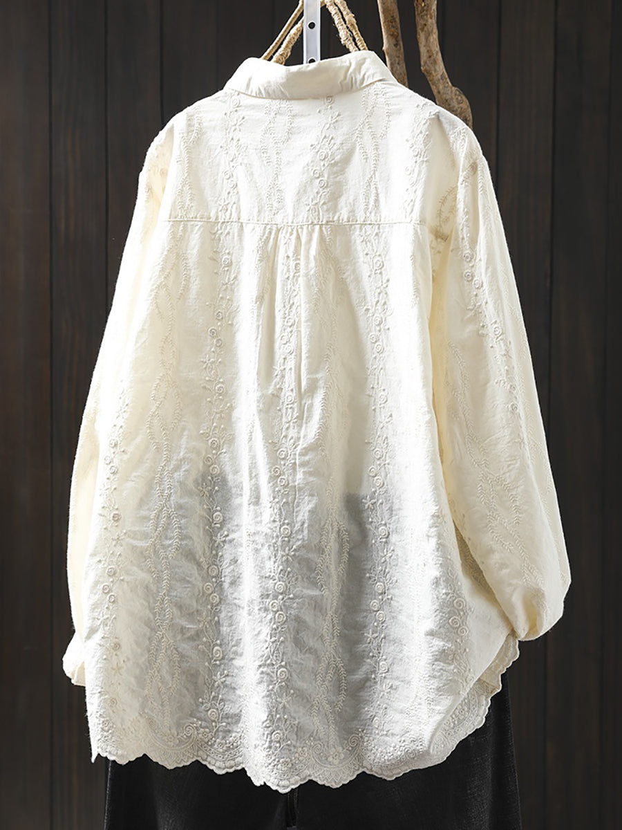 Women Summer Artsy Embroidery 100%Cotton Shirt