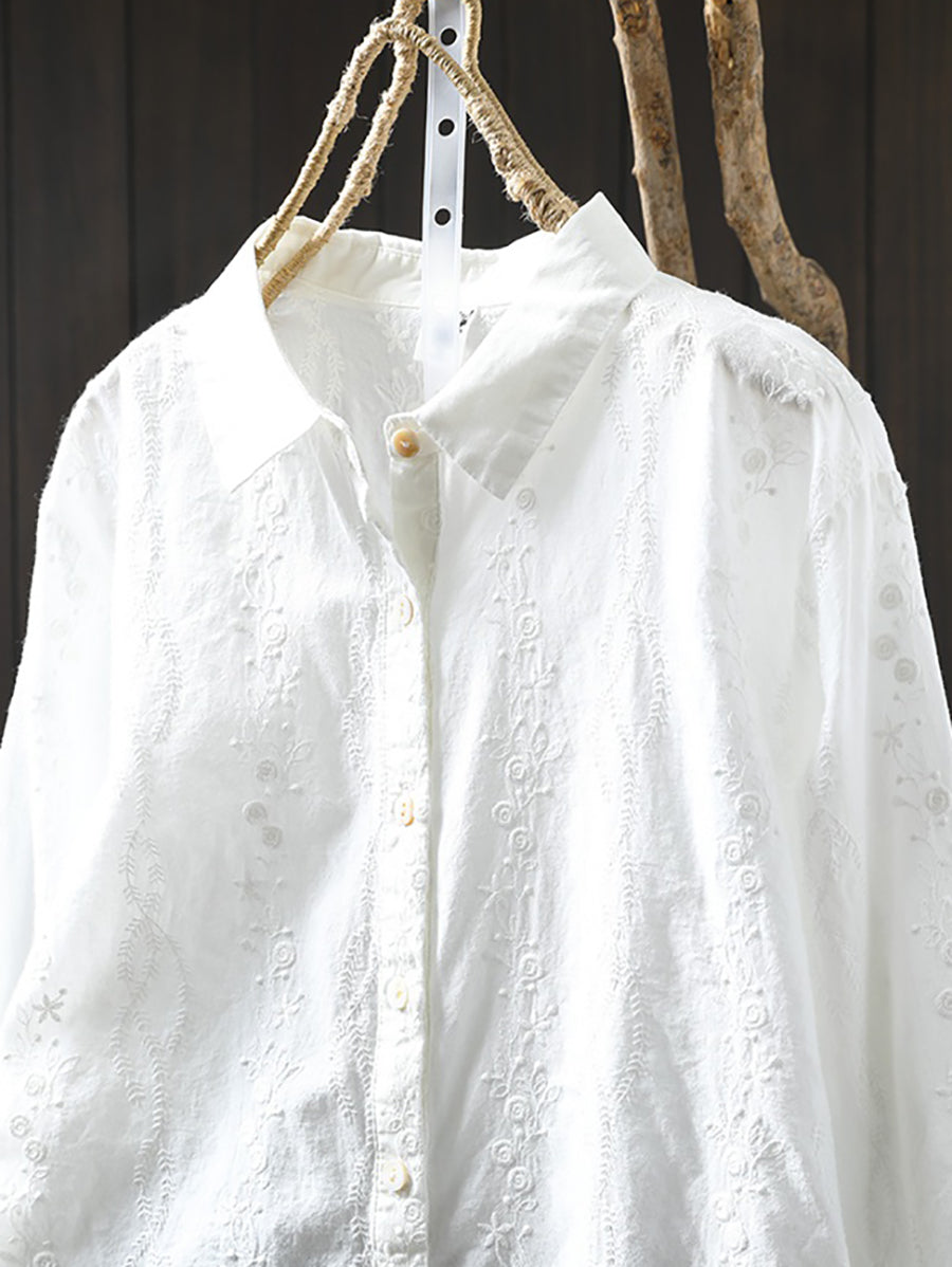 Women Summer Artsy Embroidery 100%Cotton Shirt