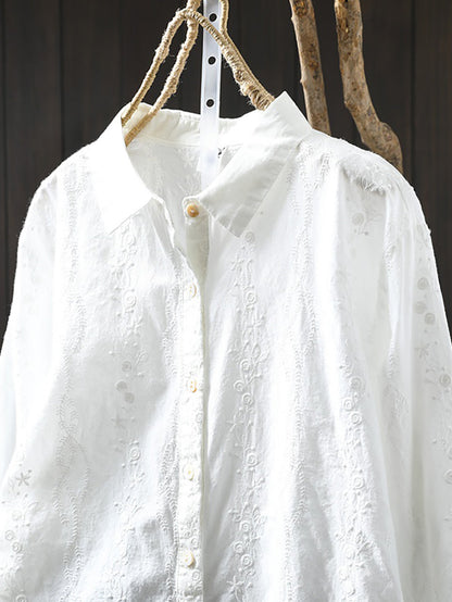 Women Summer Artsy Embroidery 100%Cotton Shirt