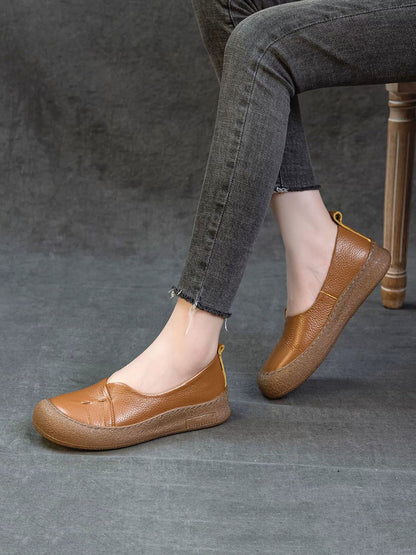 Women Casual Pure Color Genuine Leather Flat Shoes