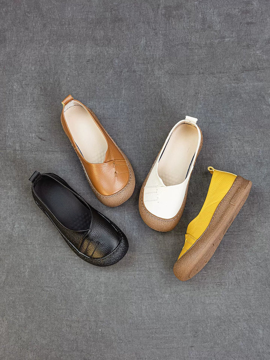 Women Casual Pure Color Genuine Leather Flat Shoes