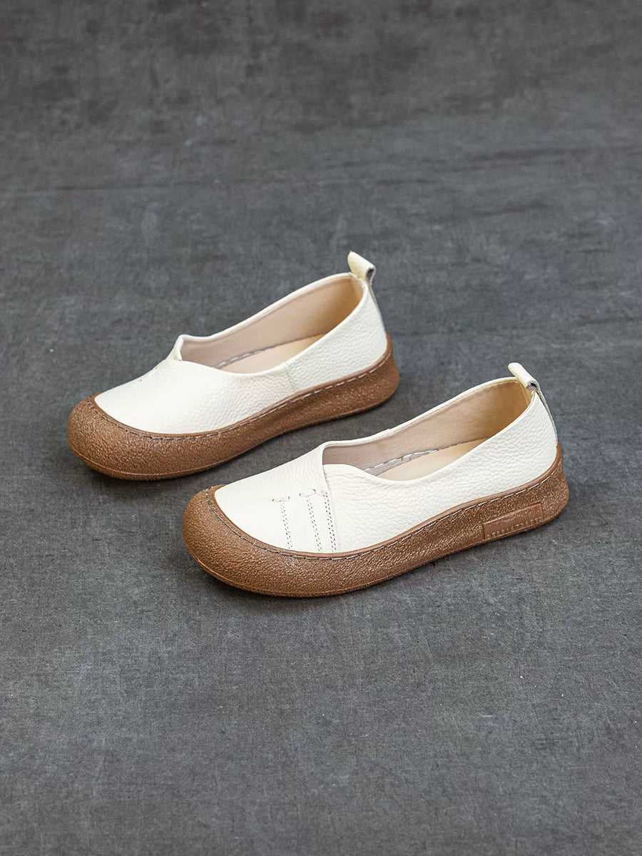Women Casual Pure Color Genuine Leather Flat Shoes