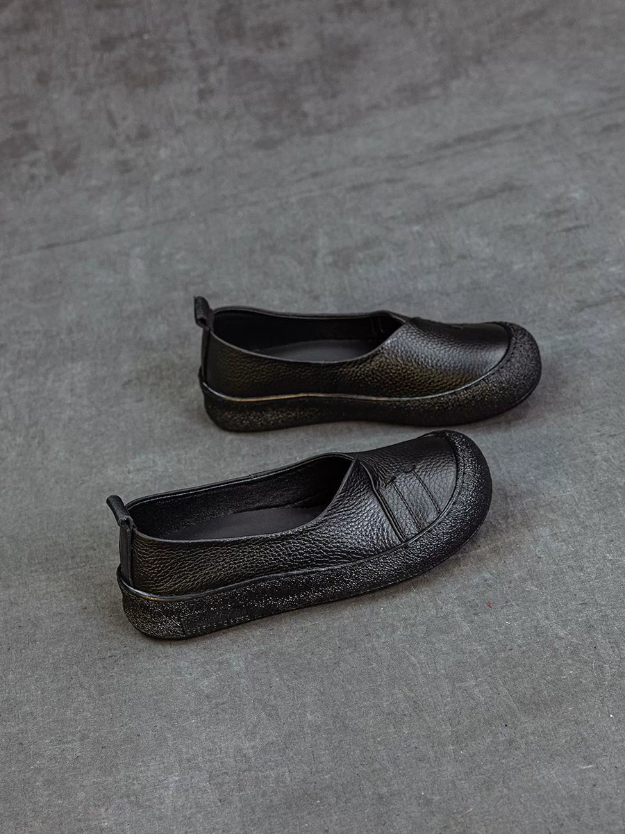 Women Casual Pure Color Genuine Leather Flat Shoes