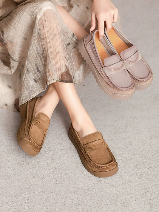 Women Autumn Retro Genuine Leather Platform Shoes