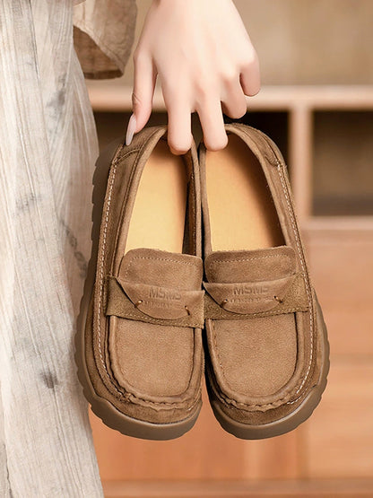 Women Autumn Retro Genuine Leather Platform Shoes