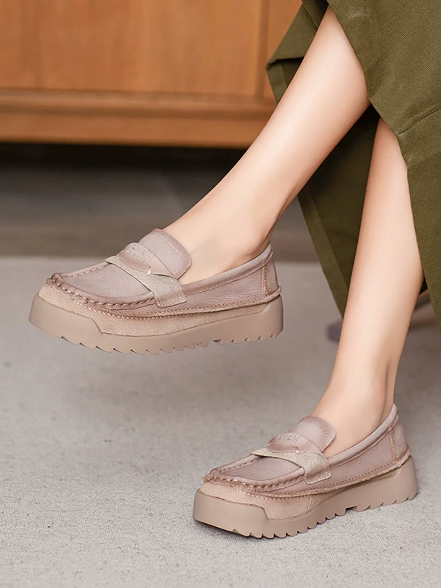 Women Autumn Retro Genuine Leather Platform Shoes
