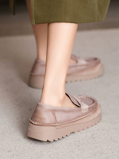 Women Autumn Retro Genuine Leather Platform Shoes