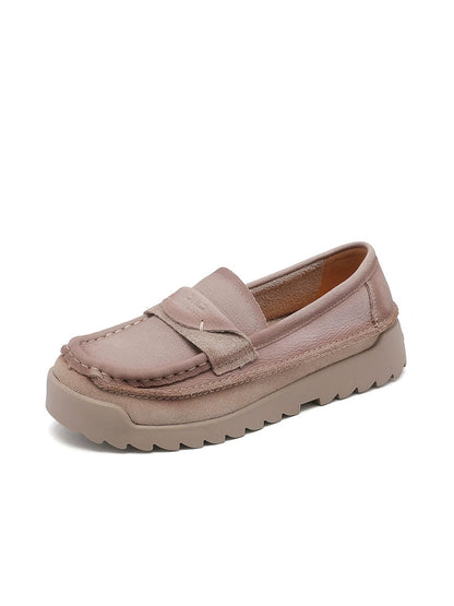 Women Autumn Retro Genuine Leather Platform Shoes