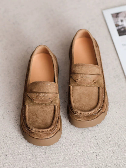 Women Autumn Retro Genuine Leather Platform Shoes