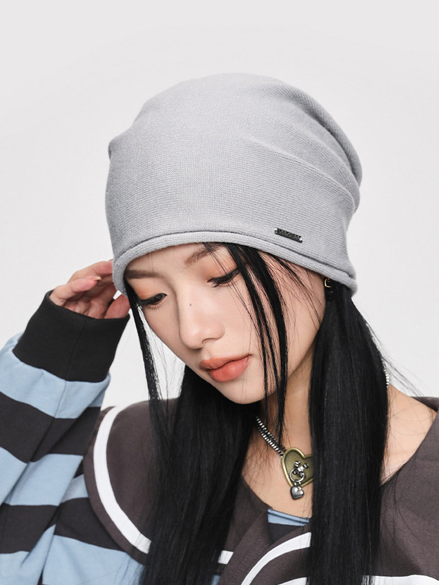 Women Casual Autumn Pure Color Warm Knitted Hat