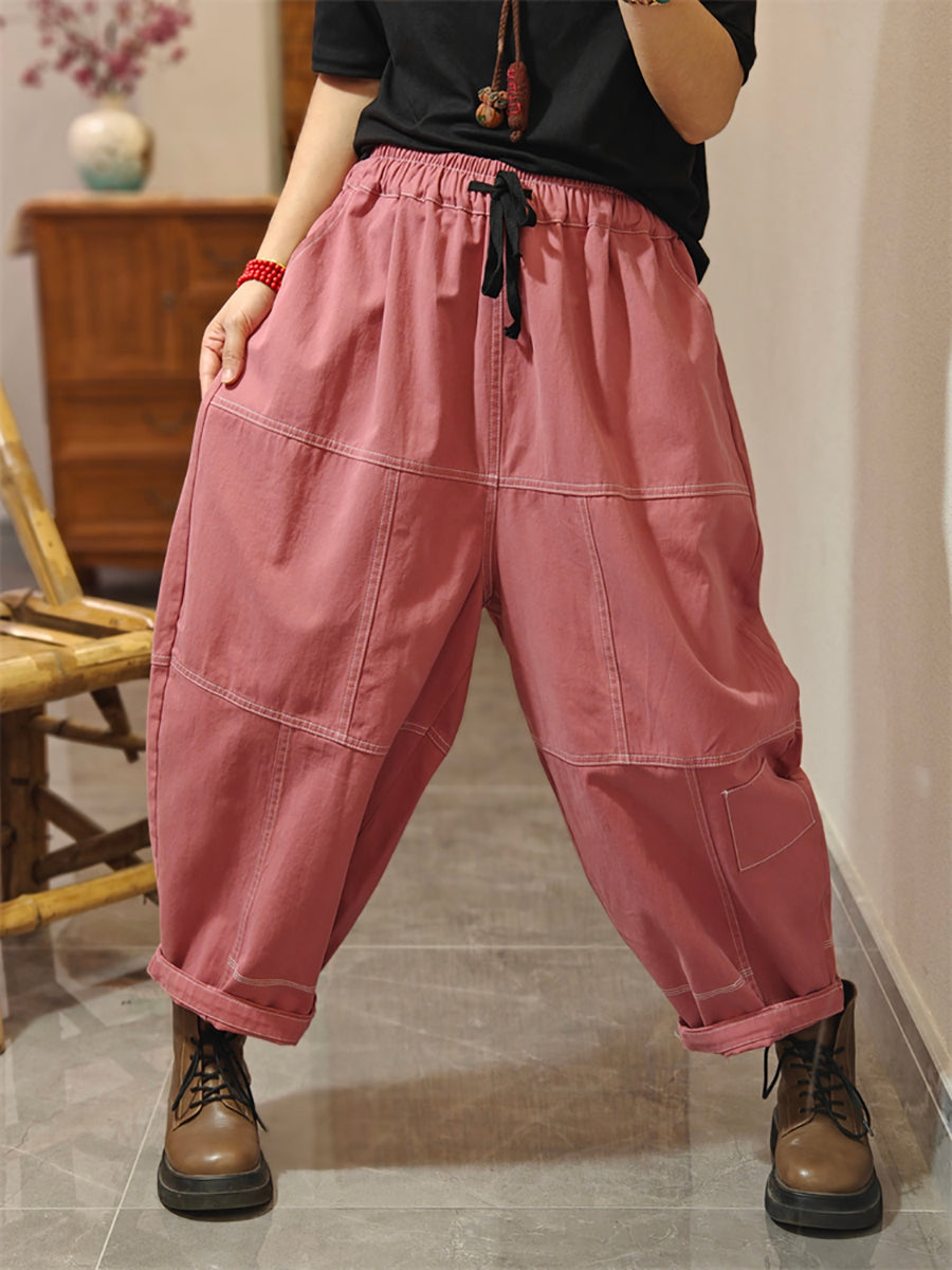 Women Autumn Pure Color Spliced Cotton Bloomers