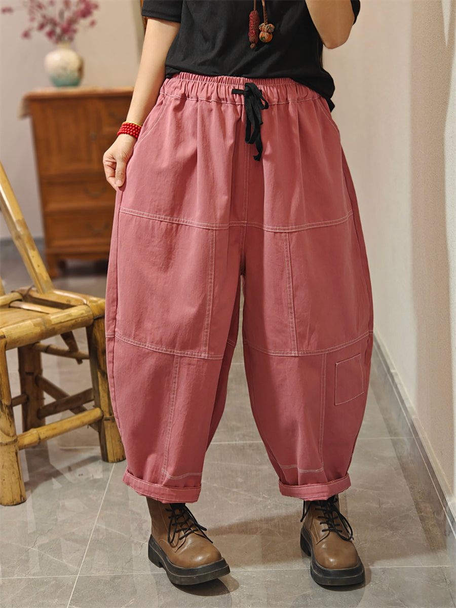 Women Autumn Pure Color Spliced Cotton Bloomers