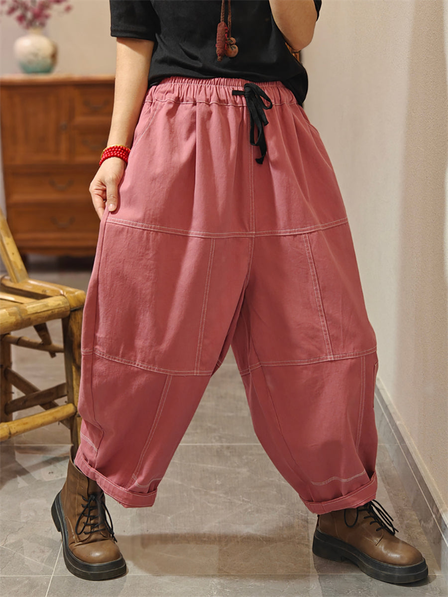 Women Autumn Pure Color Spliced Cotton Bloomers