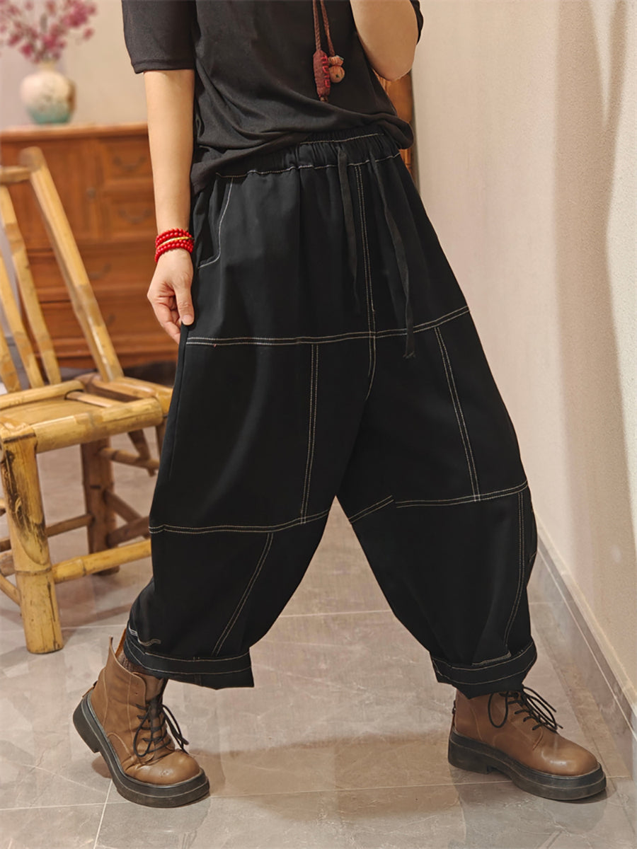 Women Autumn Pure Color Spliced Cotton Bloomers