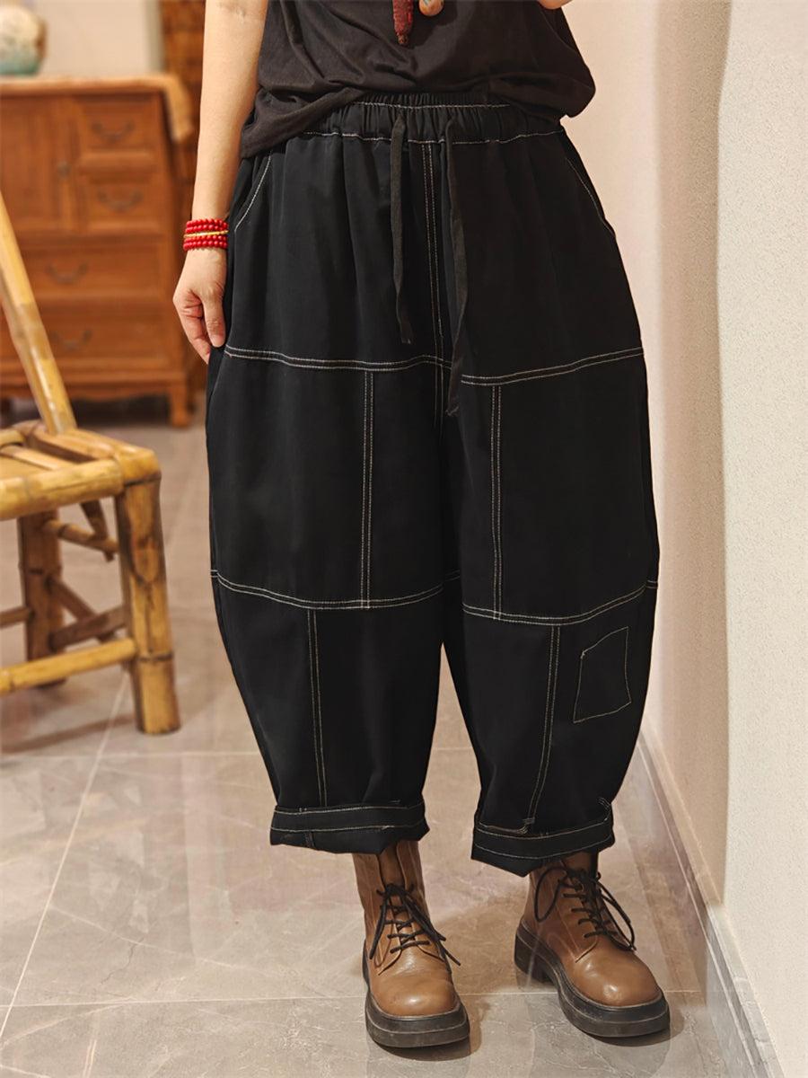 Women Autumn Pure Color Spliced Cotton Bloomers