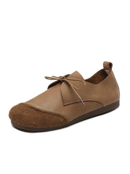 Women Retro Genuine Leather Spliced Flat Shoes