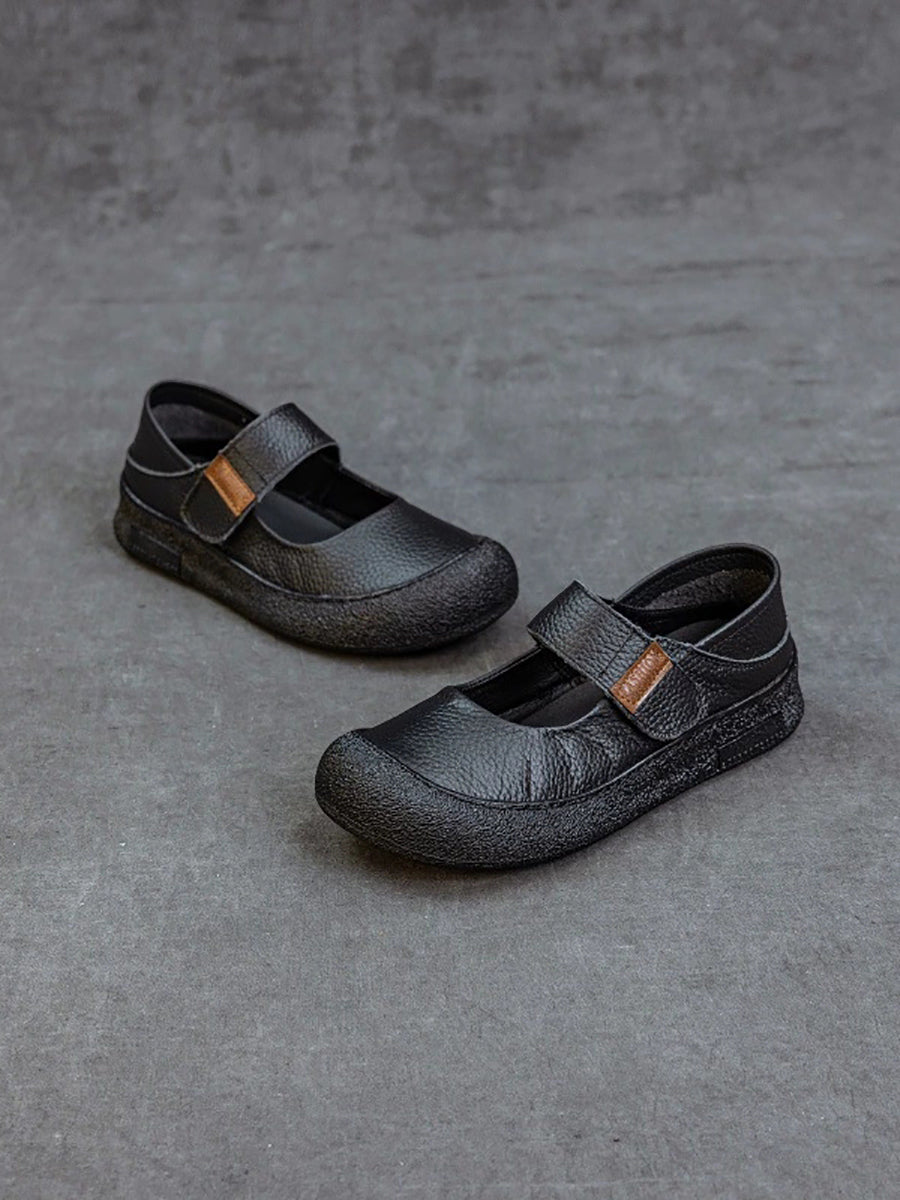 Women Casual Genuine Leather Colorblock Flat Shoes