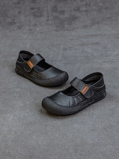 Women Casual Genuine Leather Colorblock Flat Shoes
