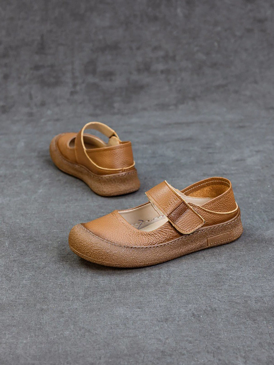 Women Casual Genuine Leather Colorblock Flat Shoes