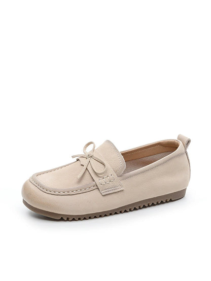Women Retro Genuine Leather Pure Color Flat Shoes