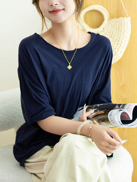 Women Autumn Artsy Tie-dye 100%Cotton O-Neck Shirt