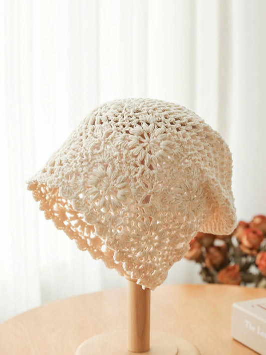 Vintage Handmade Pure Color Flower Knitted Hat