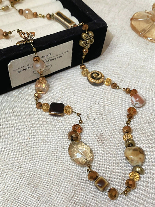 Women Autumn Geometric Alloy Acrylic Ceramic Long Necklace