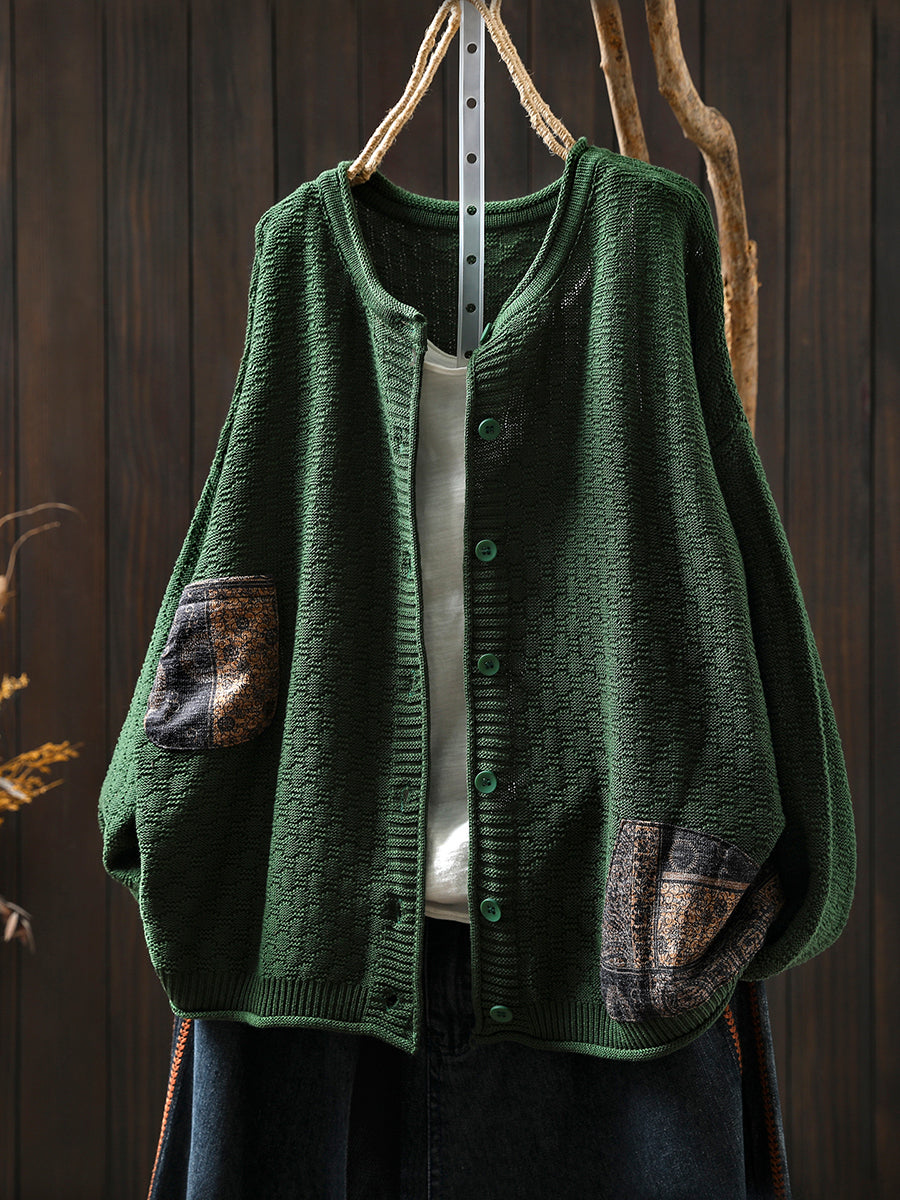 Women Autumn Artsy Spliced O-Neck Knitted Blouse