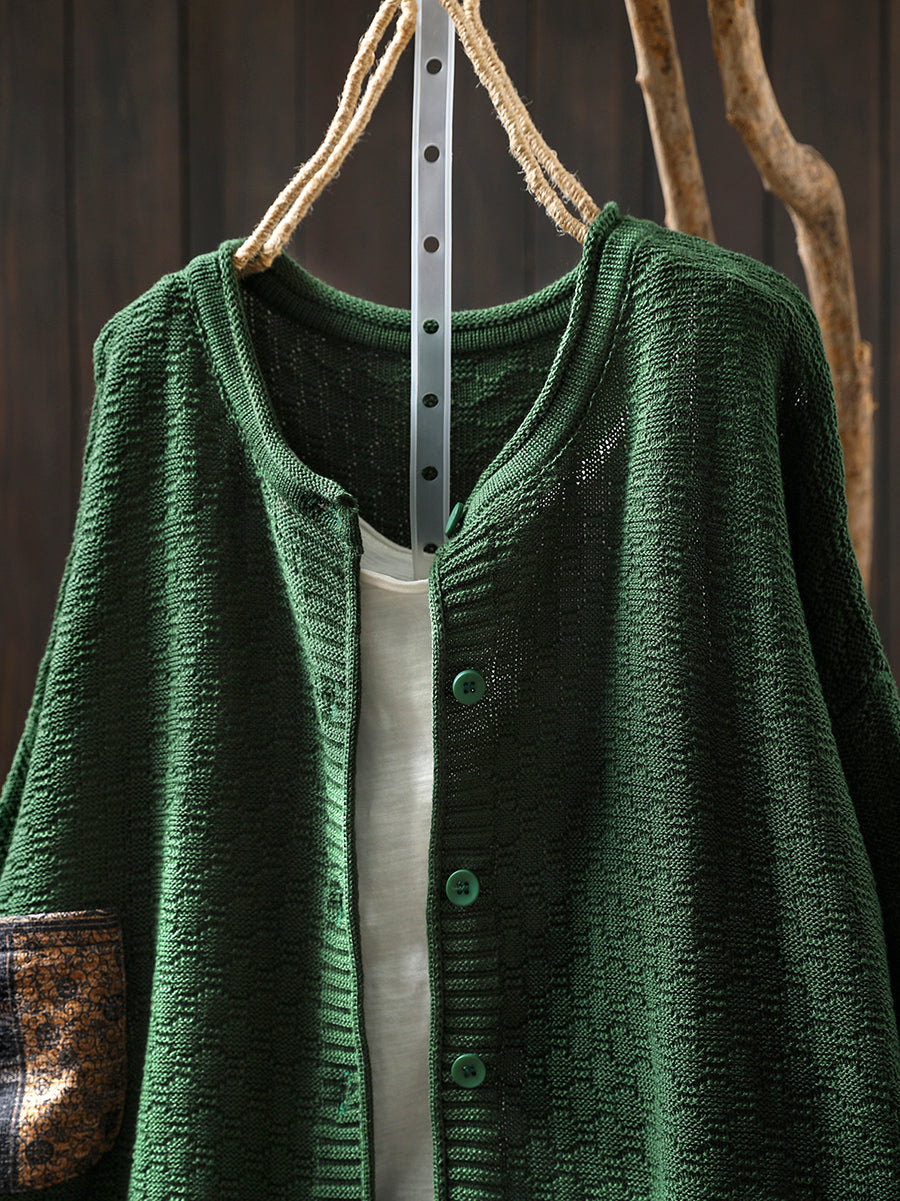 Women Autumn Artsy Spliced O-Neck Knitted Blouse