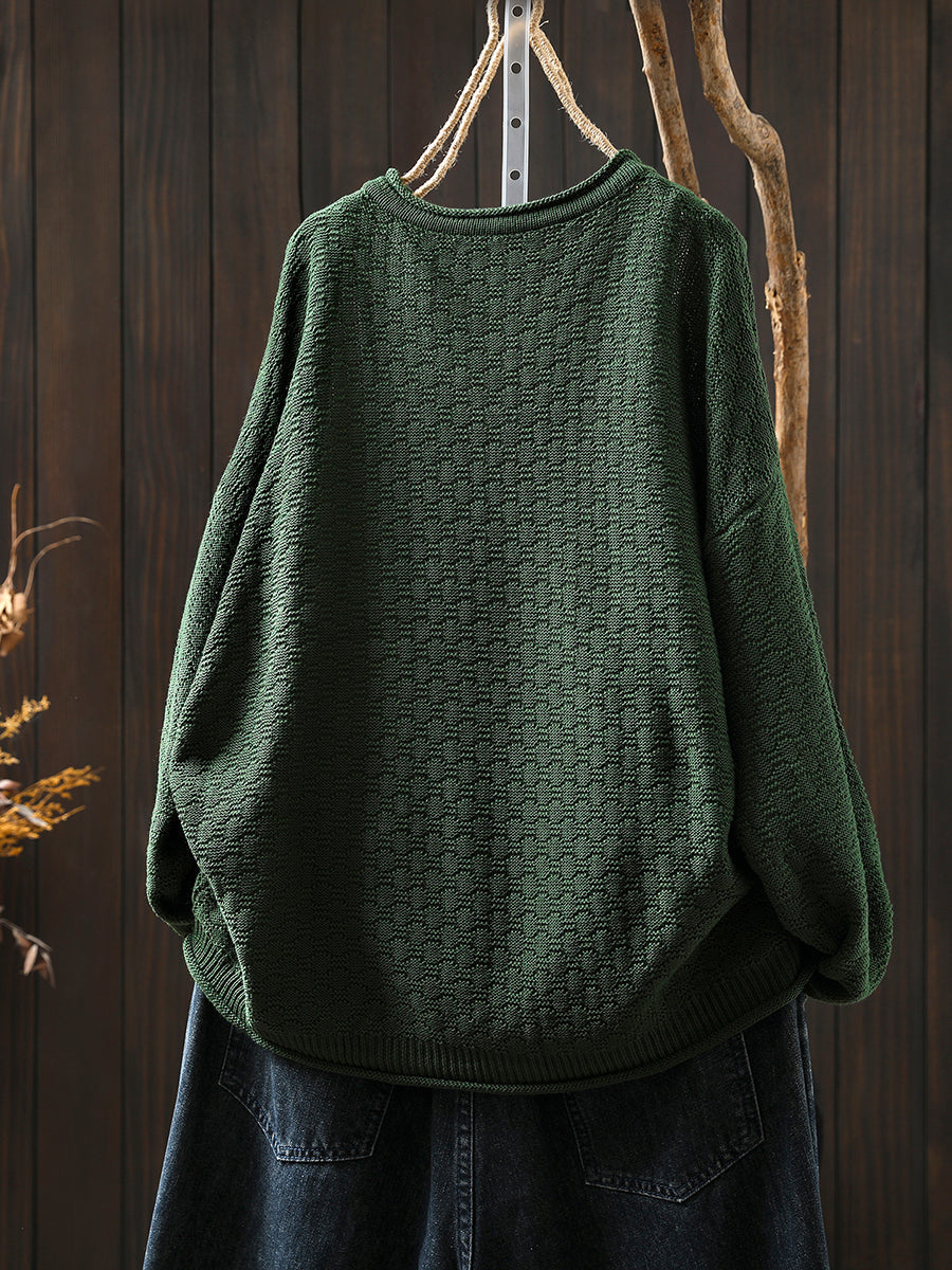 Women Autumn Artsy Spliced O-Neck Knitted Blouse