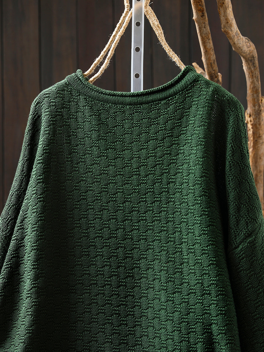 Women Autumn Artsy Spliced O-Neck Knitted Blouse