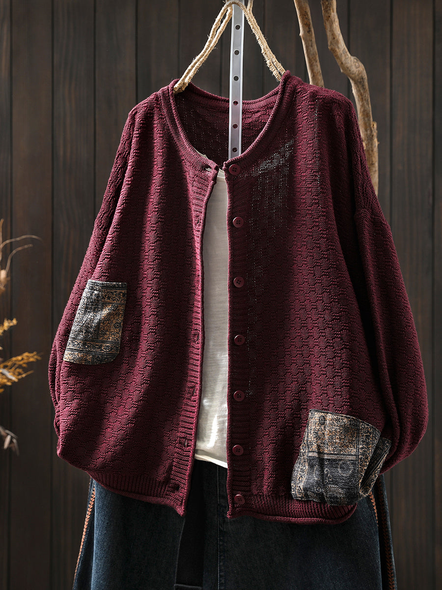 Women Autumn Artsy Spliced O-Neck Knitted Blouse