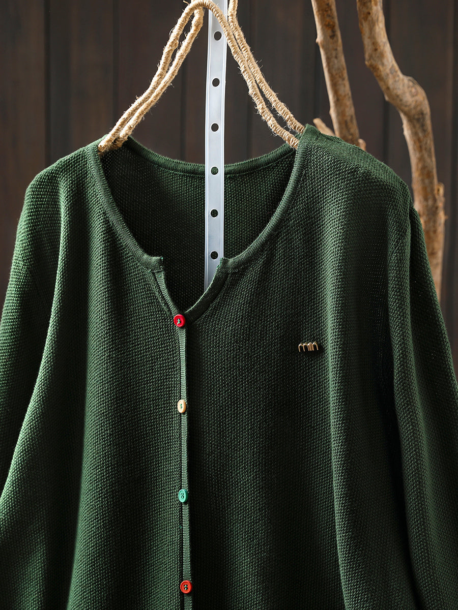 Women Autumn Artsy Colorful Button V-Neck Knitted Blouse