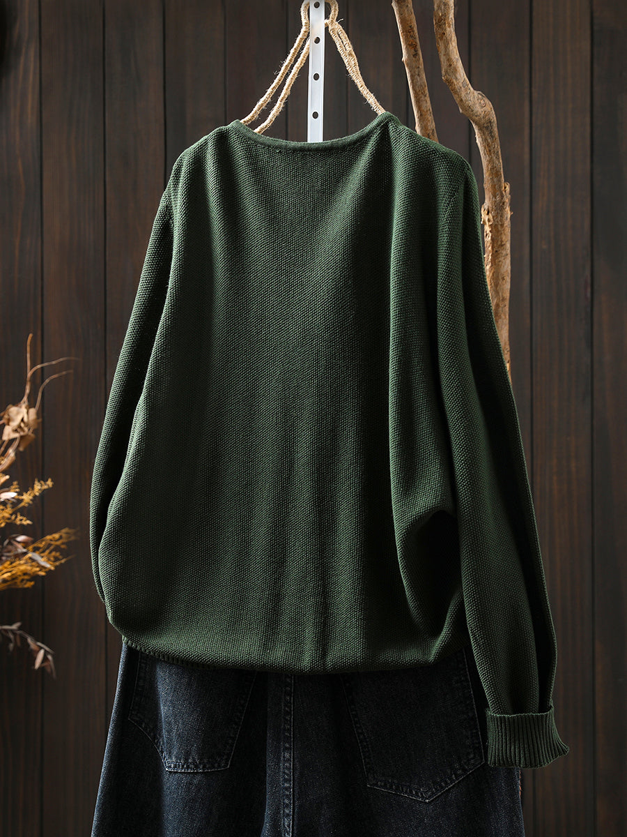 Women Autumn Artsy Colorful Button V-Neck Knitted Blouse