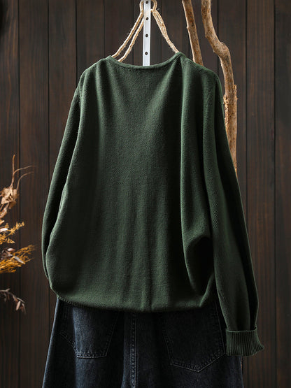 Women Autumn Artsy Colorful Button V-Neck Knitted Blouse