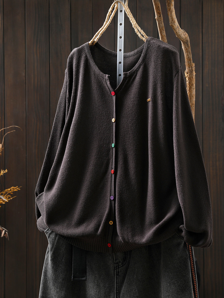 Women Autumn Artsy Colorful Button V-Neck Knitted Blouse