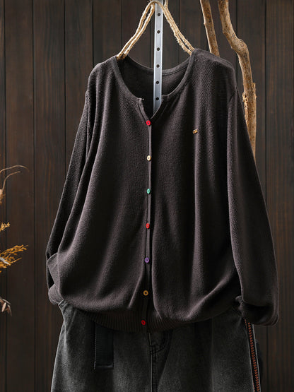 Women Autumn Artsy Colorful Button V-Neck Knitted Blouse
